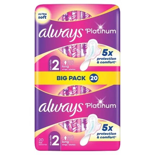 Always Platinum Long Taille 2 Serviettes Hygiéniques 20 Pièces