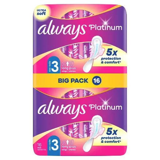 Always Platinum Long Plus Taille 3 Serviettes Hygiéniques 16 Pièces